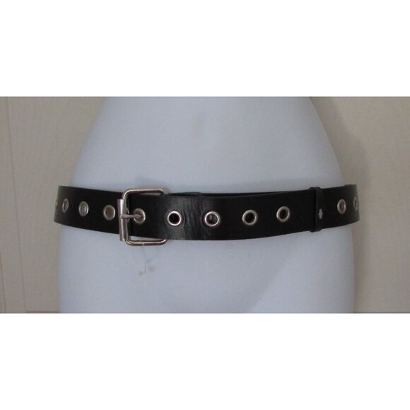 Black Genuine Leather Grommet Belt - Small - Picture 3 of 10